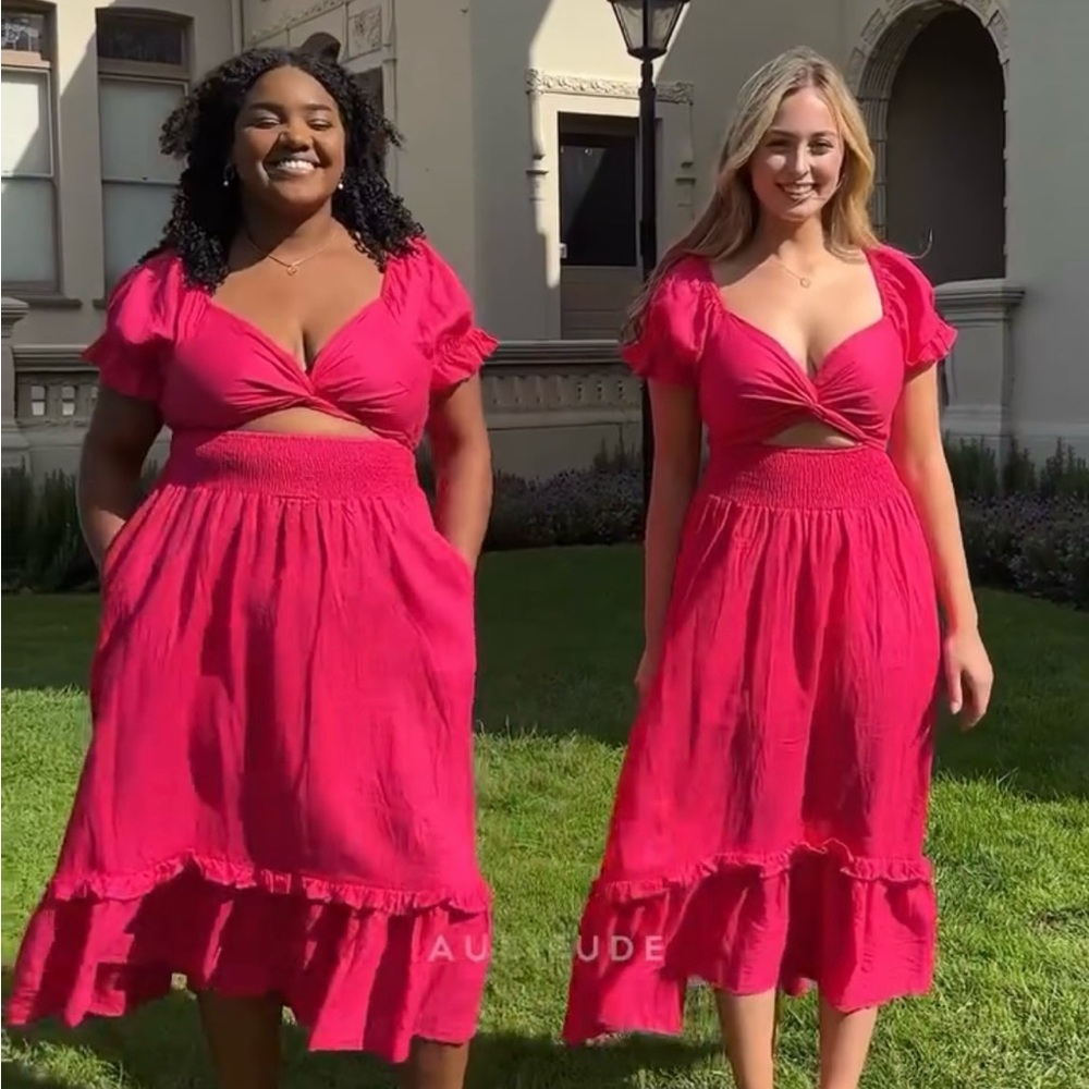 NWT Aulieude Hot Pink Reversible Marianne Cutout/Wrap/Shirred Dress